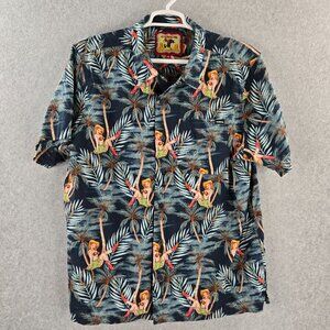 Cinch Shirt Mens XL Hawaiian Floral Hula Girl Western Boots Loop Collar Palms